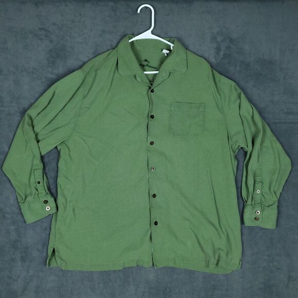 Tommy Bahama Other - Tommy Bahama Shirt Mens 1XLB Green Silk Button Up Long Sleeve Relaxed Fit Casual